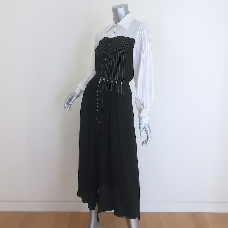 Lovebirds Zen Pleated Midi Shirtdress Black/Cream Silk Size Extra Small NEW