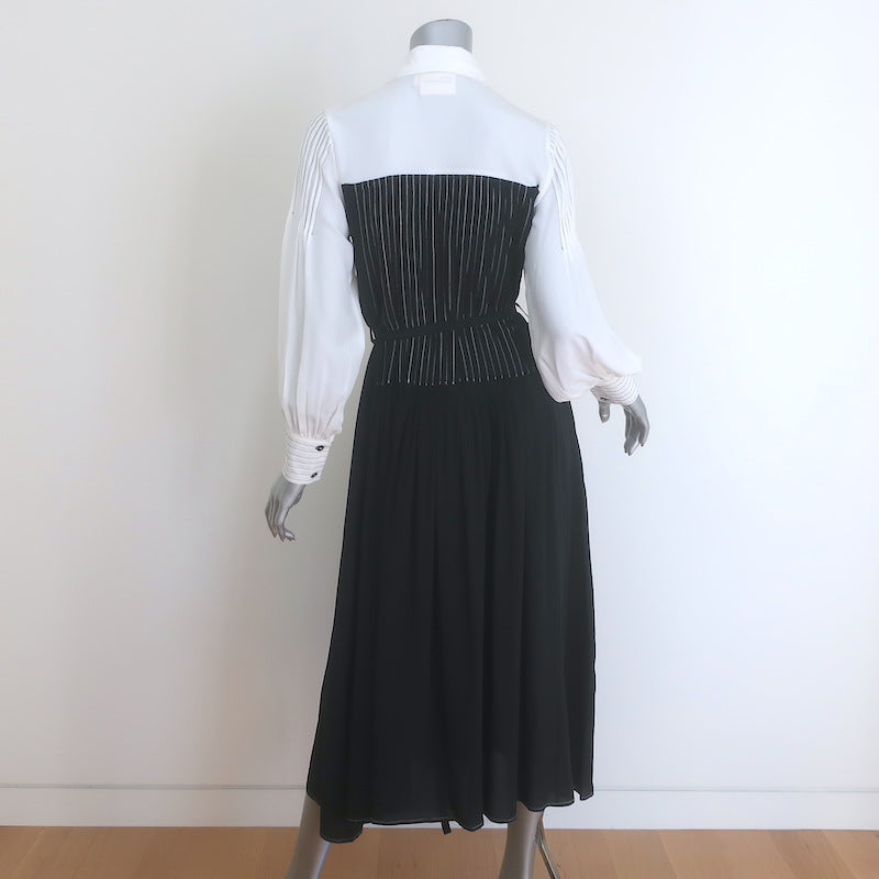 Lovebirds Zen Pleated Midi Shirtdress Black/Cream Silk Size Extra Small NEW