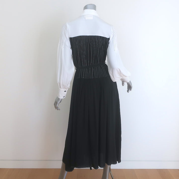 Lovebirds Zen Pleated Midi Shirtdress Black/Cream Silk Size Extra Small NEW