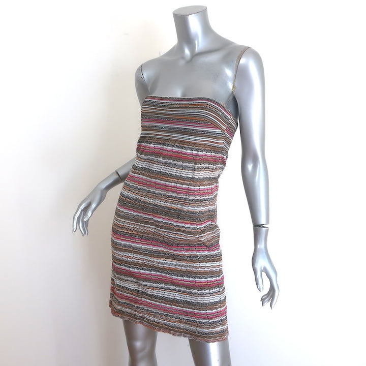 M Missoni Strapless Mini Dress Multicolor Metallic Striped Knit Size 42 US 6