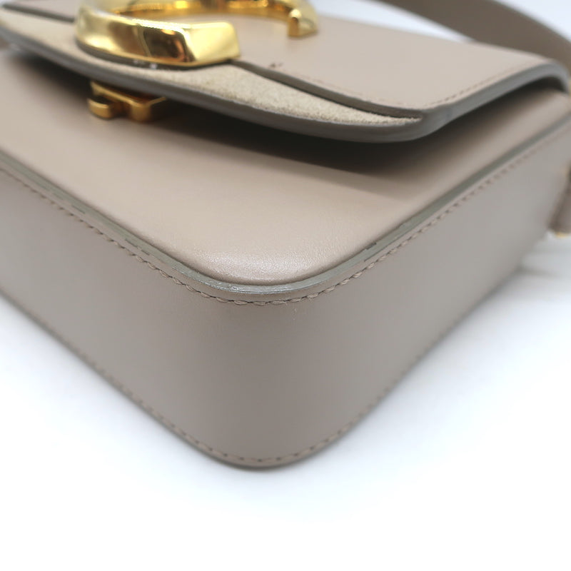 Chloe Mini C Crossbody Bag Taupe Leather &amp; Suede NEW