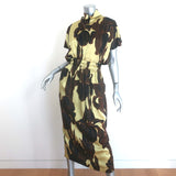 Dries Van Noten silk Doria midi dress in pale yellow floral print, XS — pre-owned, gently worn luxury.