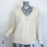 La Ligne Scotia Cable Knit Cashmere V-Neck Sweater Cream Size Small