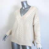 La Ligne Scotia Cable Knit Cashmere V-Neck Sweater Cream Size Small