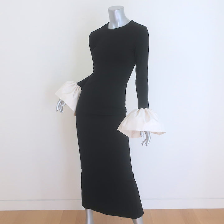 STAUD Hawthorne Bell Sleeve Maxi Dress Black Stretch Jersey Size Extra Small
