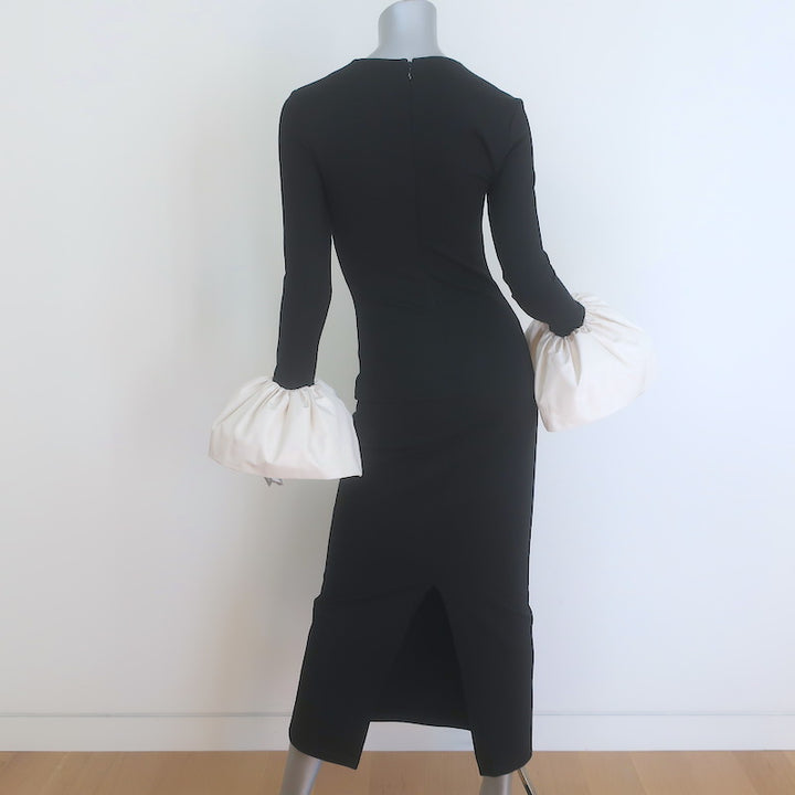 STAUD Hawthorne Bell Sleeve Maxi Dress Black Stretch Jersey Size Extra Small