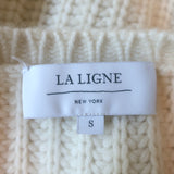 La Ligne Scotia Cable Knit Cashmere V-Neck Sweater Cream Size Small