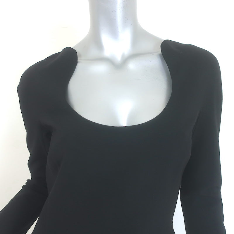 Oscar de la Renta Scoop-Neck Midi Sheath Dress Black Stretch Wool Size 6