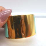 Hermes Extra Wide Clic Clac H Cuff Bracelet Vert Aqua Enamel Gold Hardware