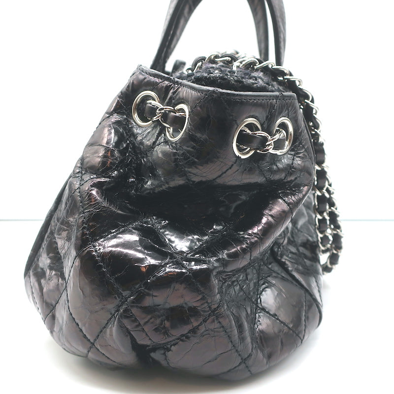 Chanel Portobello East West Tote Bag Black Quilted Glazed Calfskin and Tweed