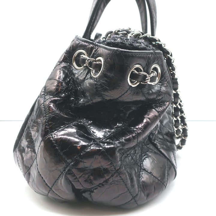 Chanel Portobello East West Tote Bag Black Quilted Glazed Calfskin and Tweed