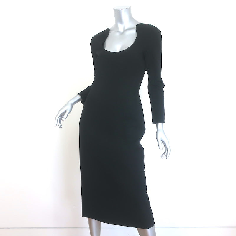 Oscar de la Renta Scoop-Neck Midi Sheath Dress Black Stretch Wool Size 6