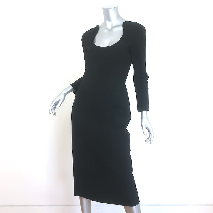 Oscar de la Renta Scoop-Neck Midi Sheath Dress Black Stretch Wool Size 6