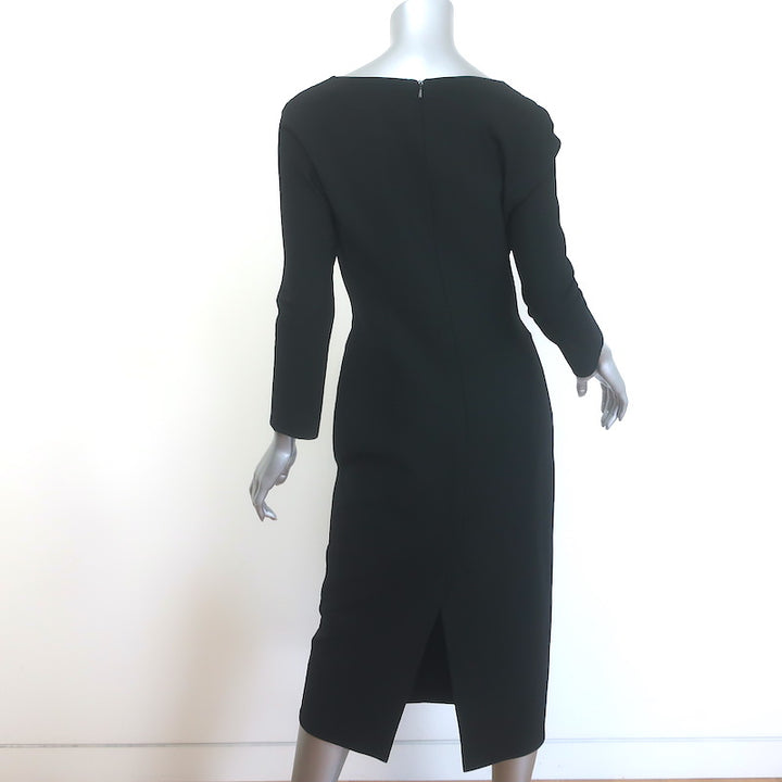 Oscar de la Renta Scoop-Neck Midi Sheath Dress Black Stretch Wool Size 6