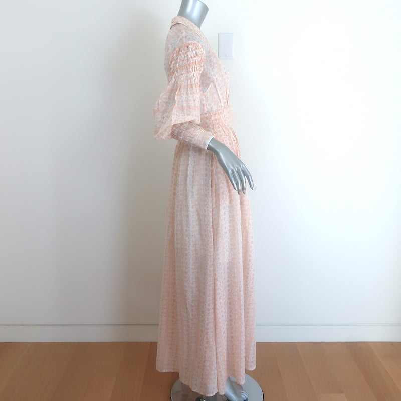 Thierry Colson Zoe button-up floral maxi dress, orange and white, authentic pre-owned, gently worn