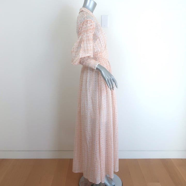 Thierry Colson Zoe button-up floral maxi dress, orange and white, authentic pre-owned, gently worn