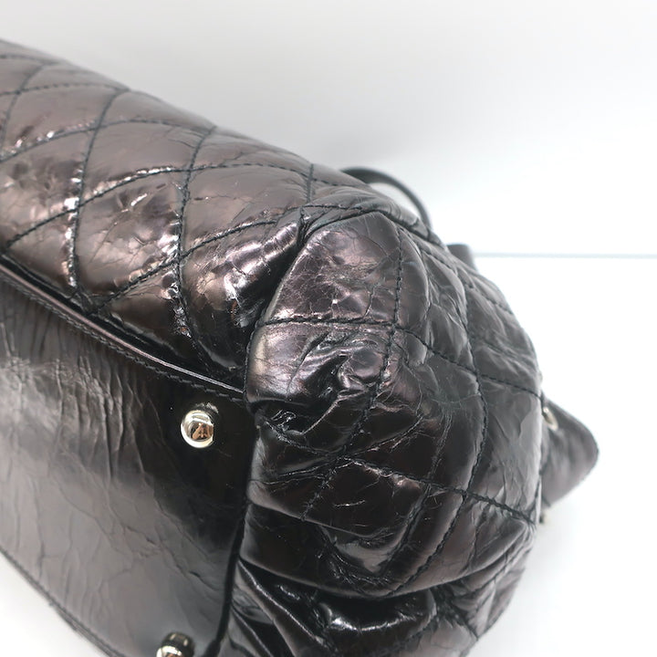Chanel Portobello East West Tote Bag Black Quilted Glazed Calfskin and Tweed