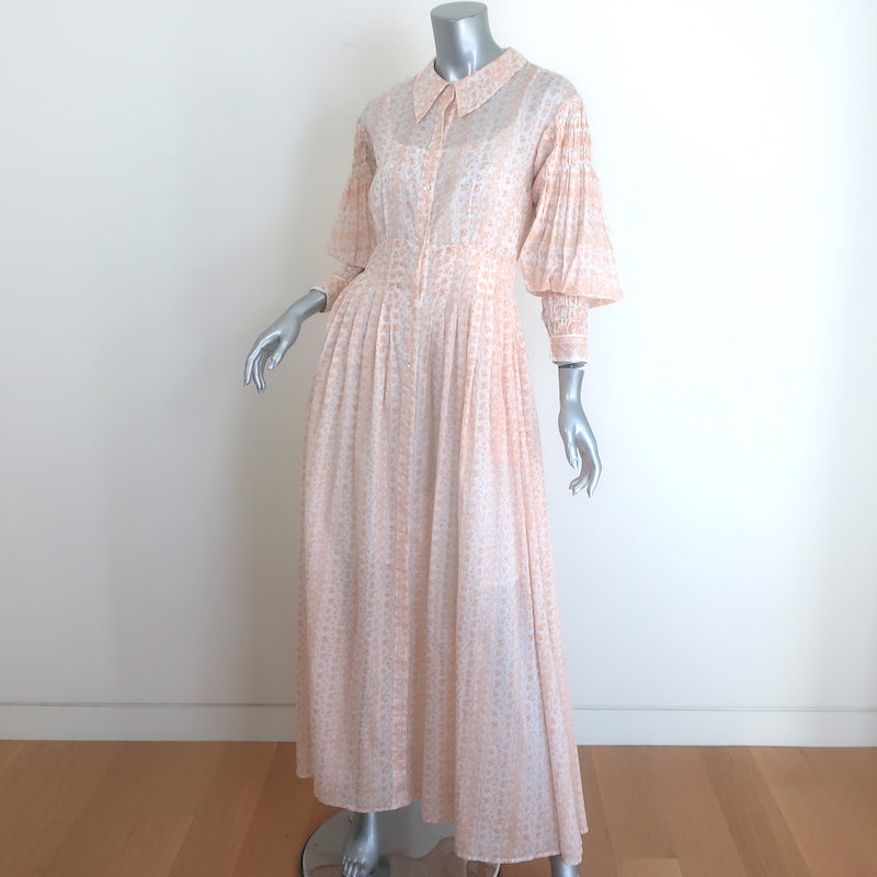Thierry Colson Zoe button-up floral maxi dress in orange-and-white, authentic pre-owned, gently worn luxury