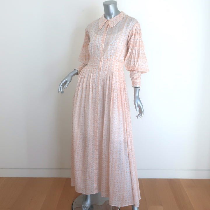 Thierry Colson Zoe button-up floral maxi dress in orange-and-white, authentic pre-owned, gently worn luxury