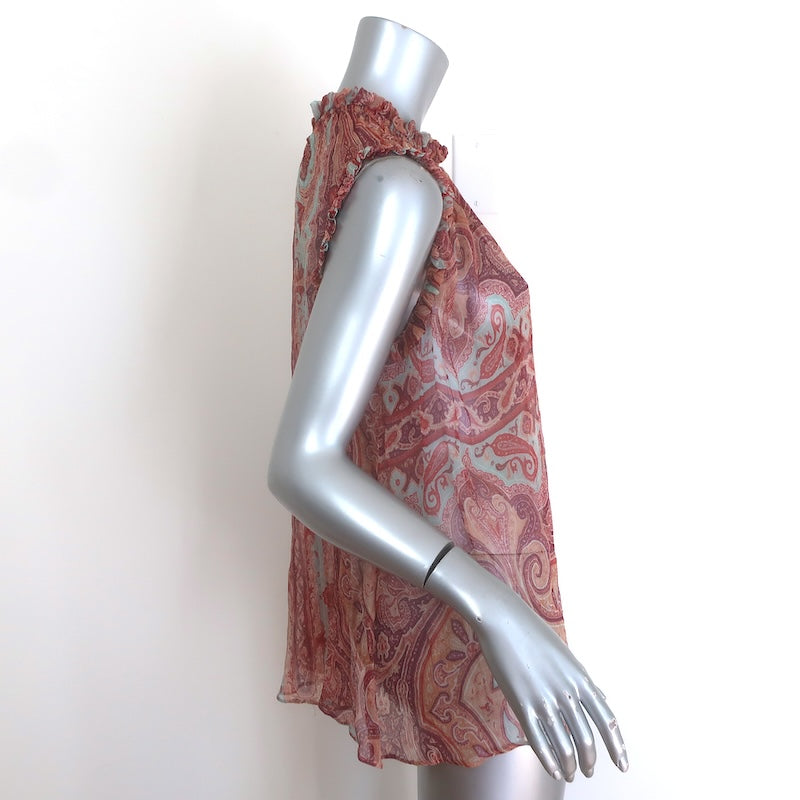 Zimmermann Ruffled-Trimmed Trapeze Top Multicolor Paisley Print Chiffon Size 0