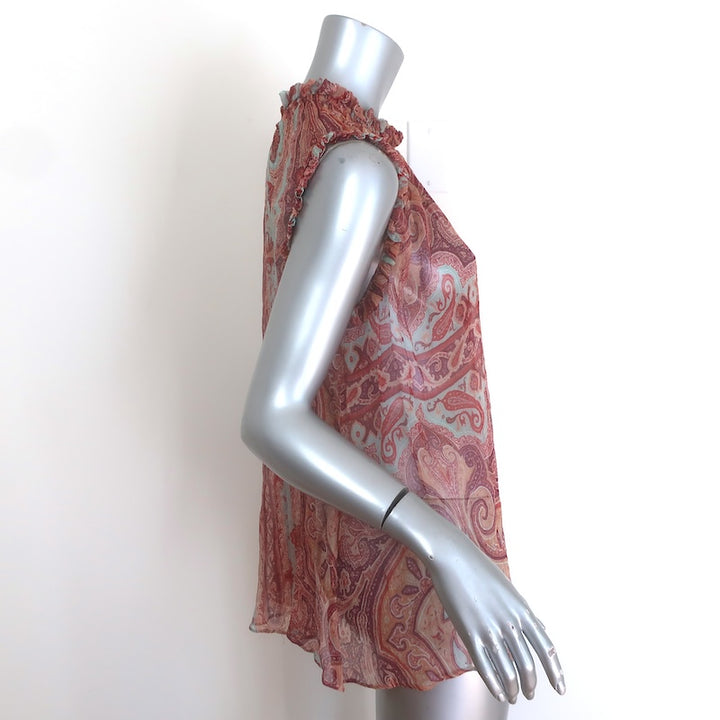 Zimmermann Ruffled-Trimmed Trapeze Top Multicolor Paisley Print Chiffon Size 0