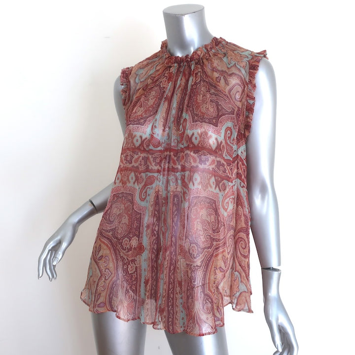 Zimmermann Ruffled-Trimmed Trapeze Top Multicolor Paisley Print Chiffon Size 0