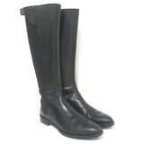 Sergio Rossi Knee High Flat Riding Boots Black Leather Size 39