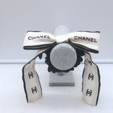 Chanel Coco Mark CC Bow Scrunchie Cream & Black Silk Twill Ponytail Holder