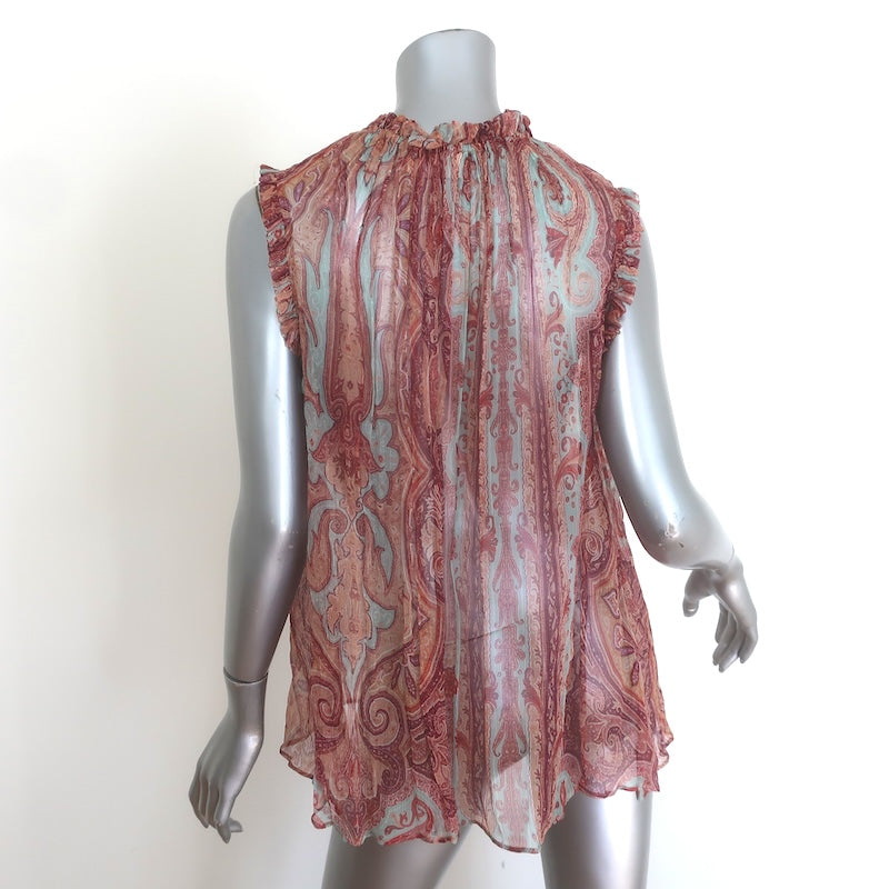 Zimmermann Ruffled-Trimmed Trapeze Top Multicolor Paisley Print Chiffon Size 0