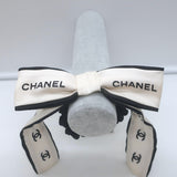 Chanel Coco Mark CC Bow Scrunchie Cream & Black Silk Twill Ponytail Holder