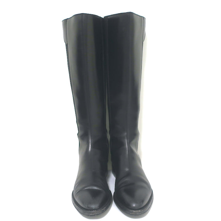 Sergio Rossi Knee High Flat Riding Boots Black Leather Size 39