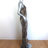 Nili Lotan Cami Gown Leopard Silk Satin Size Medium V-Neck Maxi Dress