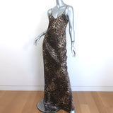 Nili Lotan Cami Gown Leopard Silk Satin Size Medium V-Neck Maxi Dress