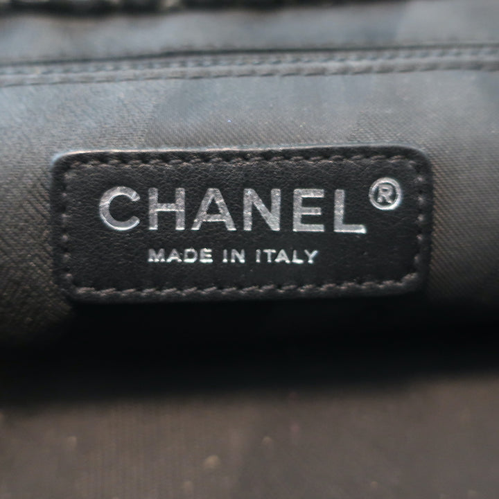 Chanel Portobello East West Tote Bag Black Quilted Glazed Calfskin and Tweed