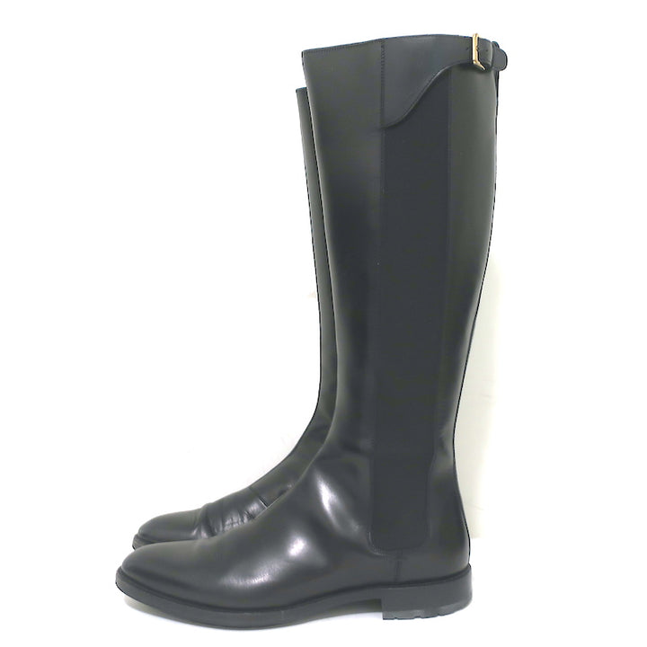 Sergio Rossi Knee High Flat Riding Boots Black Leather Size 39