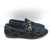 Gucci Jordaan GG Embroidered Velvet Horsebit Loafers Navy/Gold Size 39