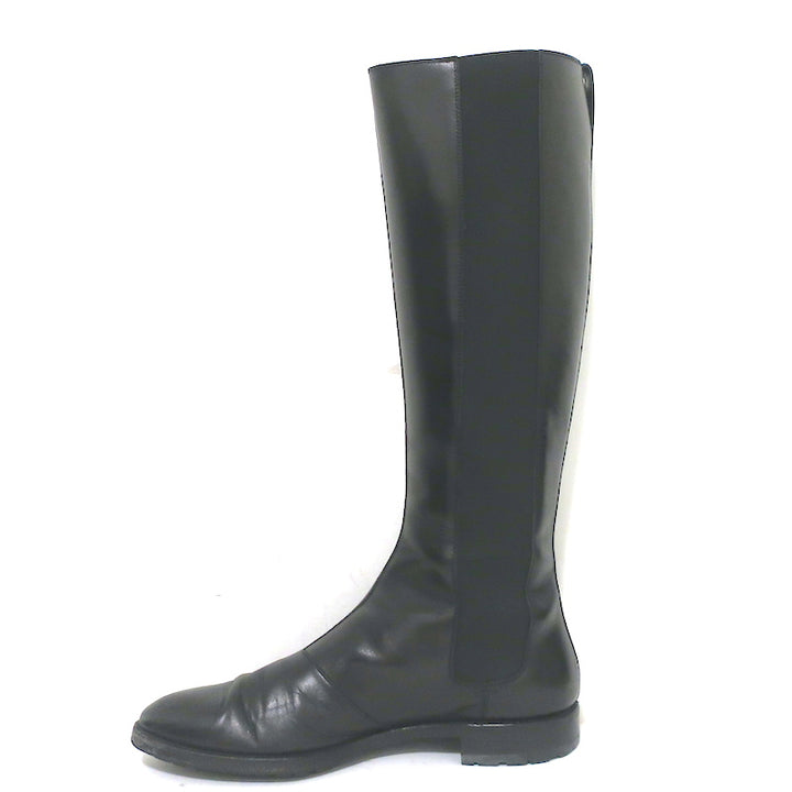 Sergio Rossi Knee High Flat Riding Boots Black Leather Size 39