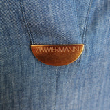 Zimmermann Coco Embroidered Denim Midi Dress Railway Blue Size 0 NEW