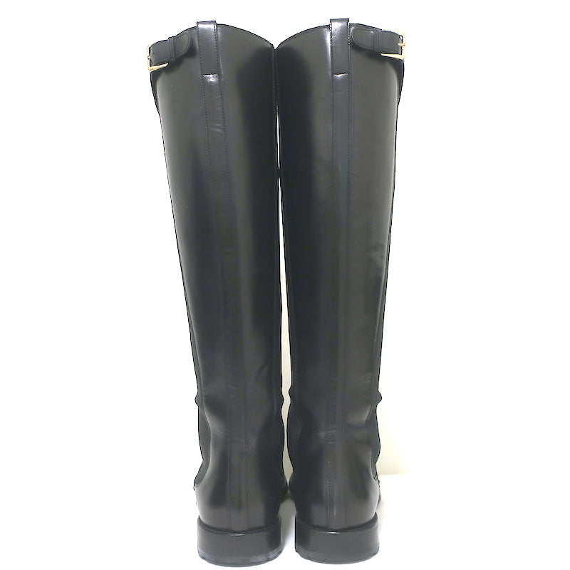 Sergio Rossi Knee High Flat Riding Boots Black Leather Size 39