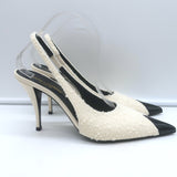 Saint Laurent Vesper Boucle Tweed Cap Toe Slingback Pumps Cream/Black Size 38