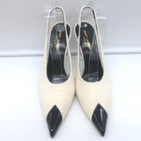Saint Laurent Vesper Boucle Tweed Cap Toe Slingback Pumps Cream/Black Size 38
