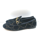 Gucci Jordaan GG Embroidered Velvet Horsebit Loafers Navy/Gold Size 39