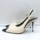 Saint Laurent Vesper Boucle Tweed Cap Toe Slingback Pumps Cream/Black Size 38