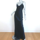 Nili Lotan Cami Gown Navy Silk Satin Size Medium V-Neck Maxi Dress