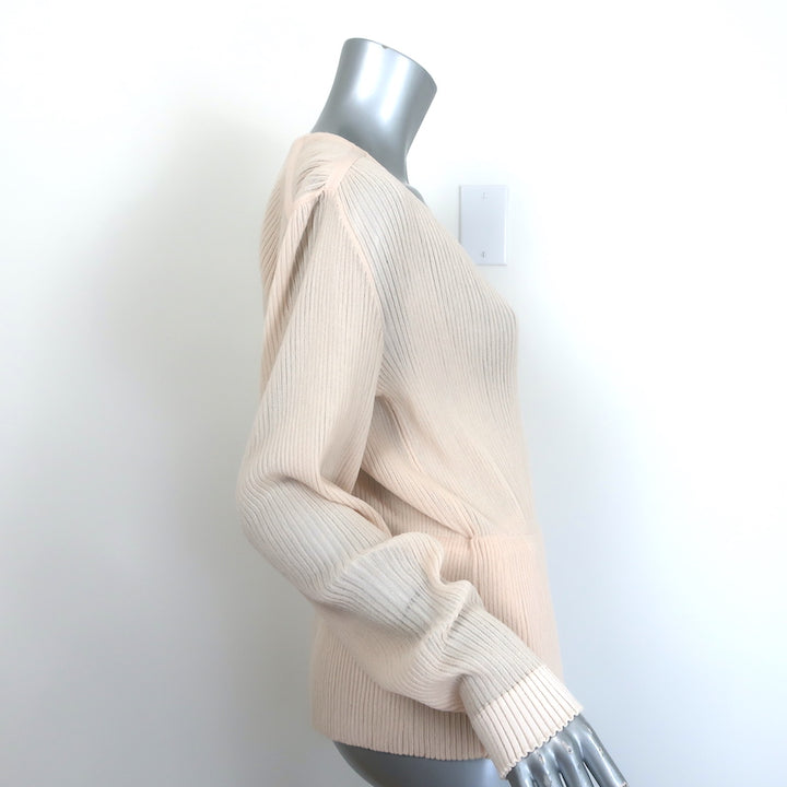 Chloe Long Sleeve Ribbed Wrap Top Light Nude Cotton-Blend Size Medium