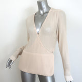 Chloe Long Sleeve Ribbed Wrap Top Light Nude Cotton-Blend Size Medium