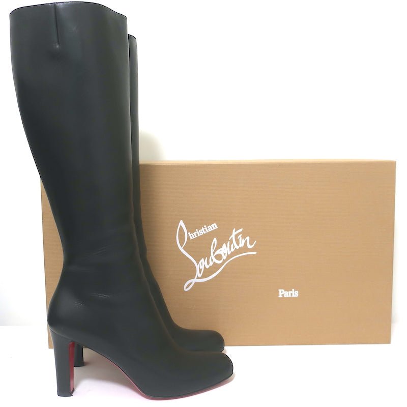 foder Anbefalede magasin Christian Louboutin Miss Tack 85 Knee High Boots Black Leather Size 40 –  Celebrity Owned