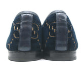 Gucci Jordaan GG Embroidered Velvet Horsebit Loafers Navy/Gold Size 39