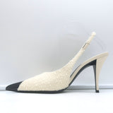 Saint Laurent Vesper Boucle Tweed Cap Toe Slingback Pumps Cream/Black Size 38