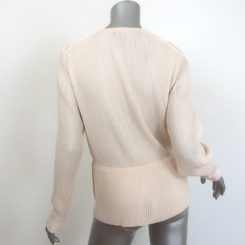 Chloe Long Sleeve Ribbed Wrap Top Light Nude Cotton-Blend Size Medium